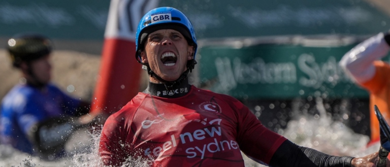 Joseph Clarke Sydney 2005 Great Britain kayak cross celebrate