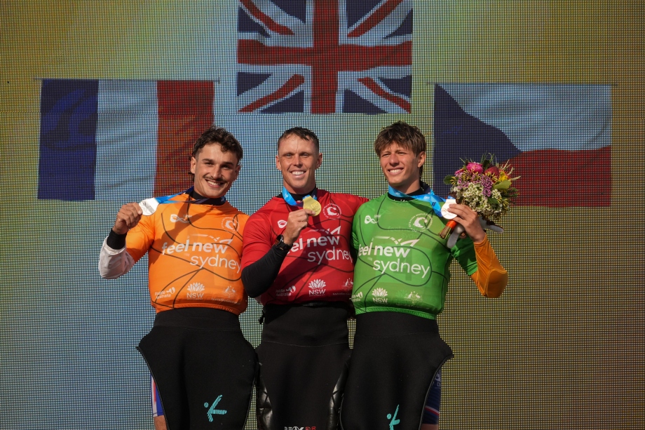 Joseph Clarke celebrates his fifth world title of his career Joseph Clarke Sydney 2005 Great Britain kayak cross podium