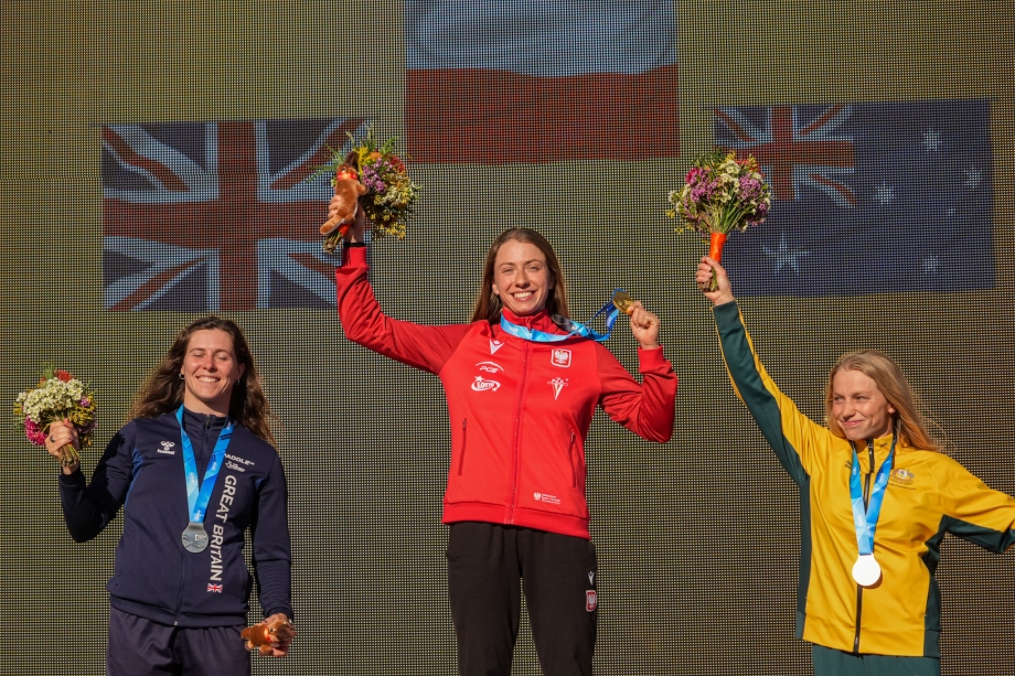 Poland's Klaudia Zwolinska won her second gold in as many days Klaudia Zwolinska Poland K1 Sydney 2025 canoe slalom podium